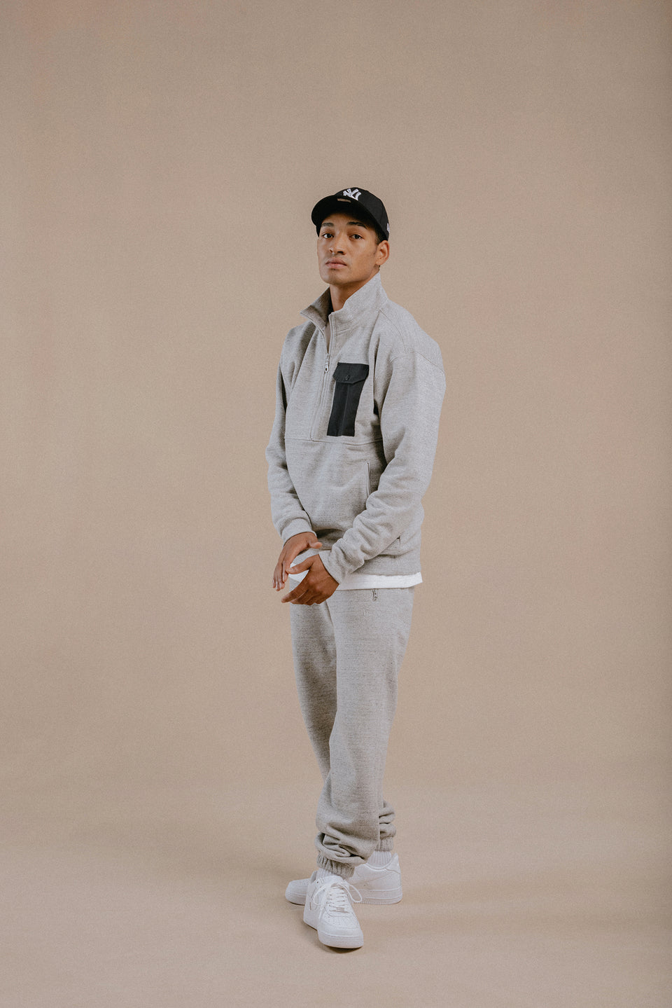 裏起毛 ハーフジップ スウェット NEW ERA BLACK LABEL ヘビーウェイト グレー
