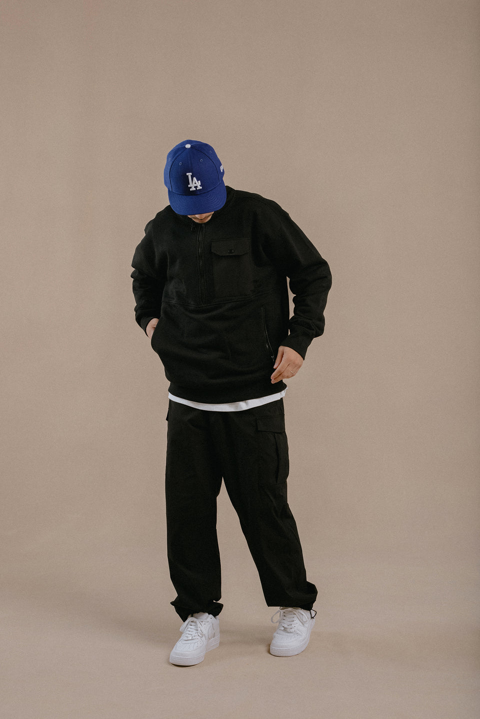 裏起毛 ハーフジップ スウェット NEW ERA BLACK LABEL ヘビーウェイト ブラック