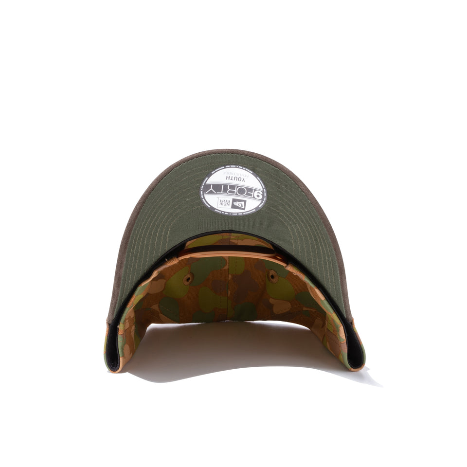 Youth 9FORTY A-Frame ダックキャンバス レザーパッチ カモプリント オリーブスエードバイザー