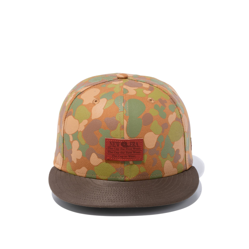 9FIFTY ダックキャンバス レザーパッチ カモプリント オリーブスエードバイザー