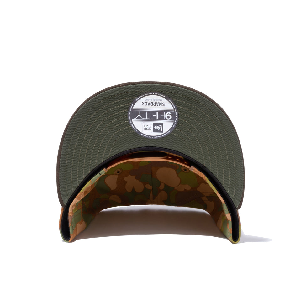 9FIFTY ダックキャンバス レザーパッチ カモプリント オリーブスエードバイザー