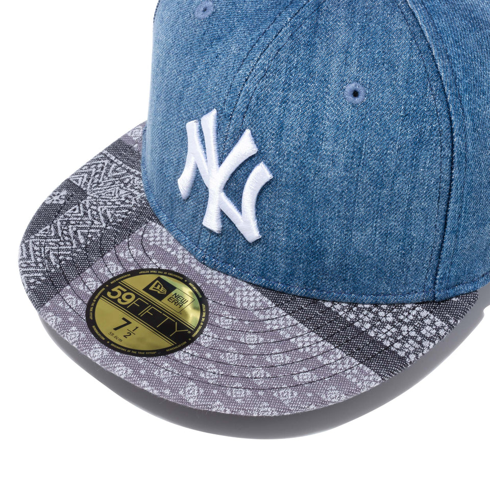 59FIFTY ペイズリー パッチワーク ニューヨーク・ヤンキース ウォッシュドデニム ペイズリーバイザー