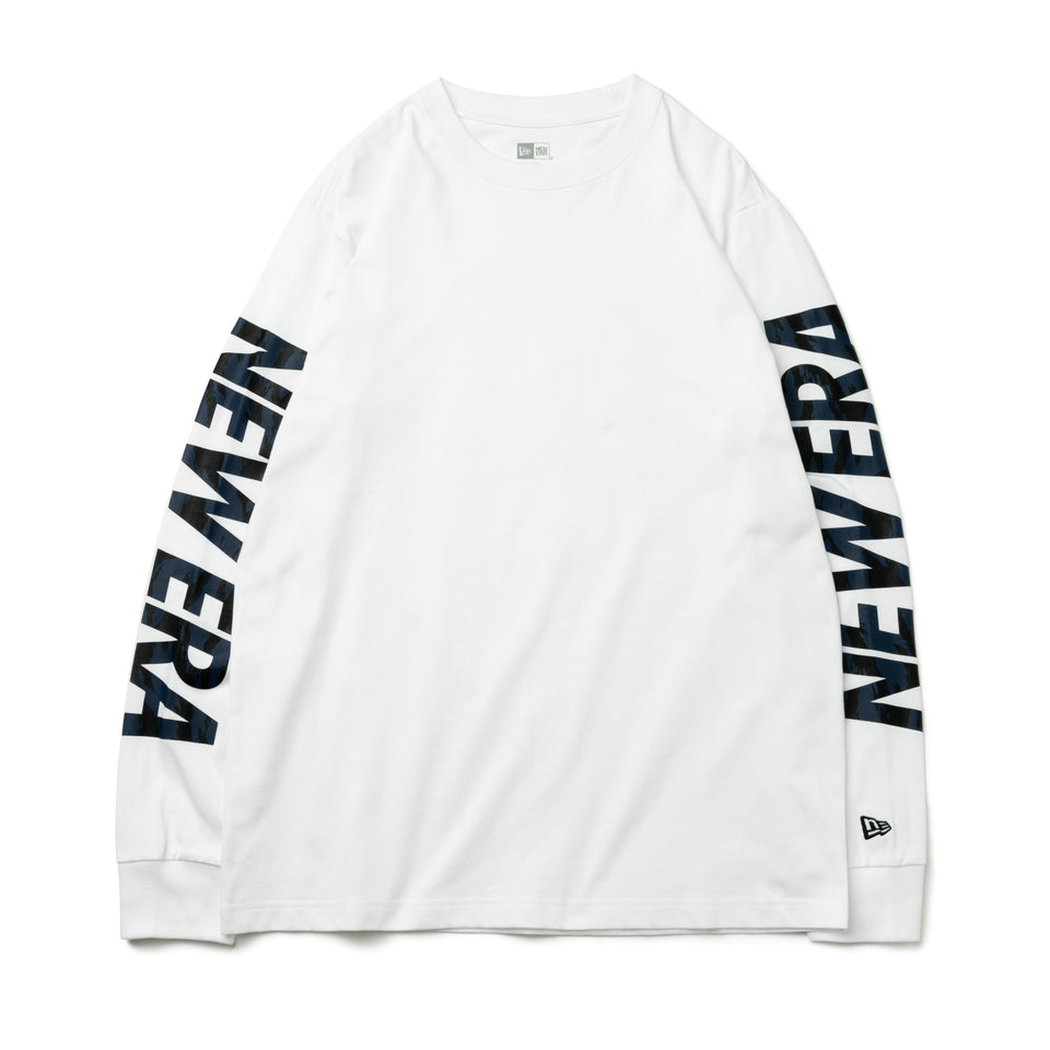 長袖 コットン Tシャツ タイガーストライプカモネイビー NEW ERA ホワイト  レギュラーフィット