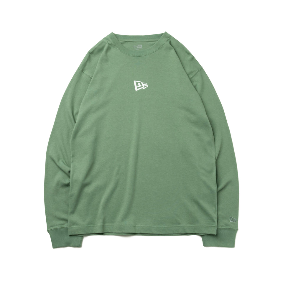 長袖 コットン Tシャツ フラッグロゴミニ モス  レギュラーフィット