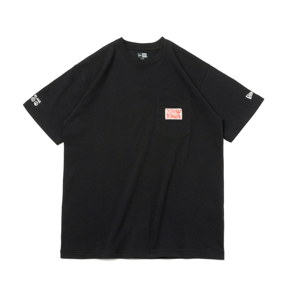 半袖 コットン ポケット Tシャツ ERIC ELMS エリック・エルムス タイポグラフィー ブラック レギュラーフィット