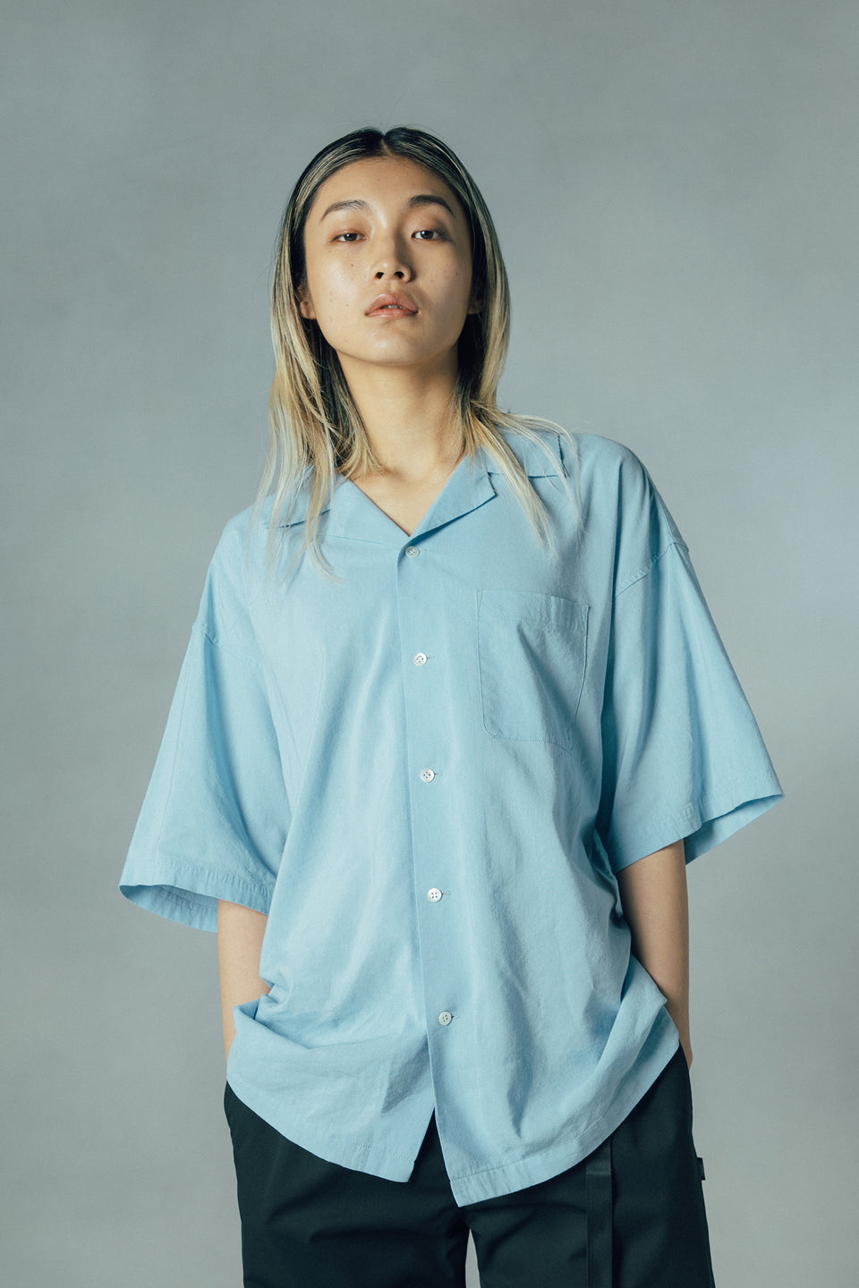 半袖 オープンカラーシャツ NEW ERA BLACK LABEL ブルー
