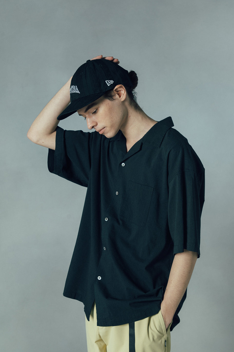 半袖 オープンカラーシャツ NEW ERA BLACK LABEL ブラック