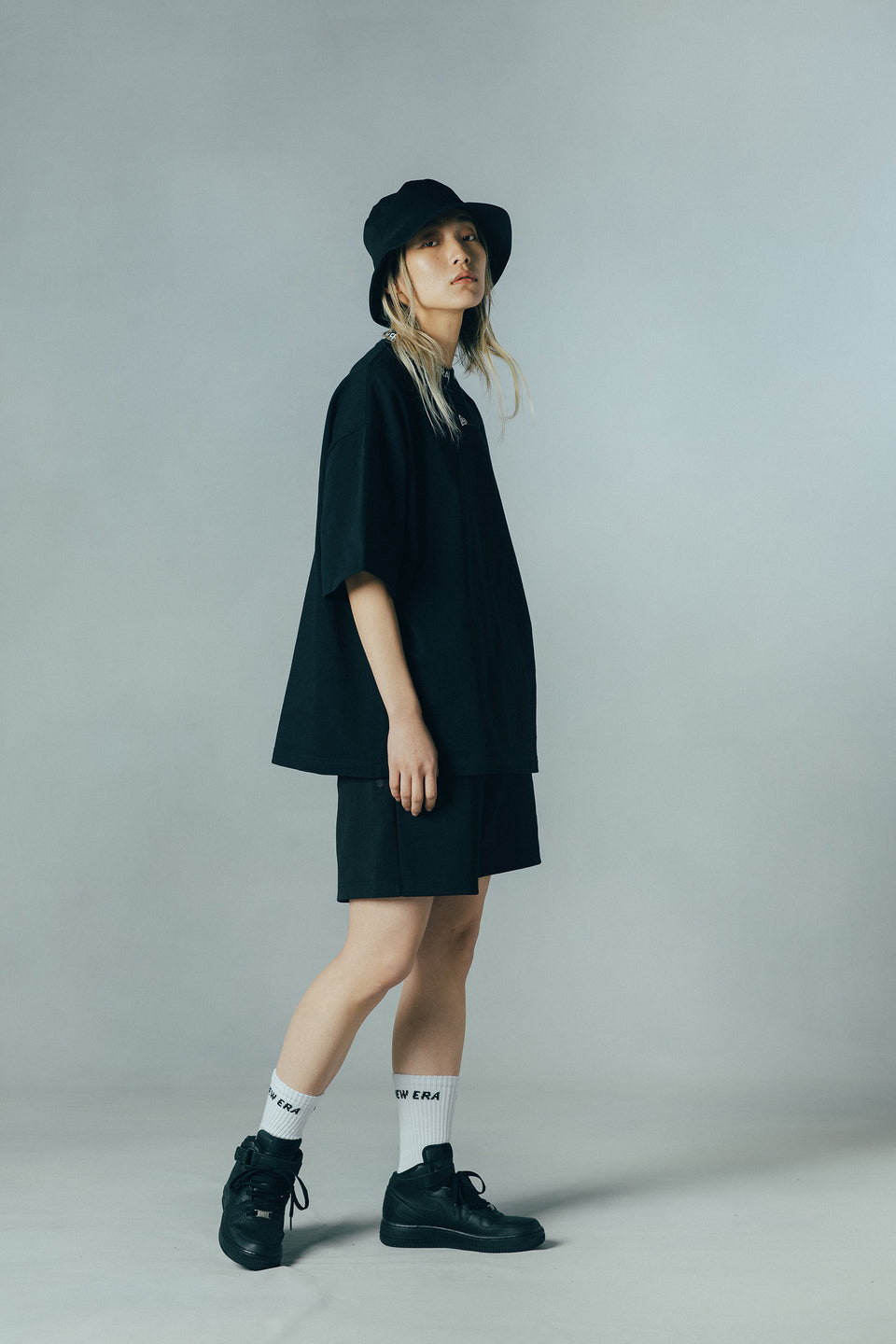 半袖 ジャカードネック ヘビーウェイト Tシャツ NEW ERA BLACK LABEL ブラック ビッグシルエット