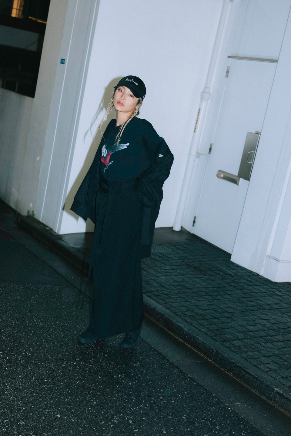 半袖 コットン Tシャツ Yohji Yamamoto FW22 シグネチャーロゴ 見返り美人 ブラック